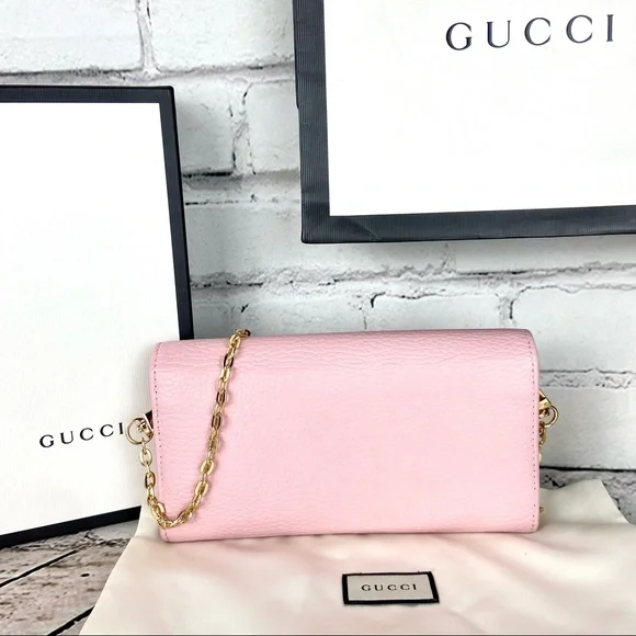 Gucci Marmont Gold Butterfly pink leather wallet crossbody - Picture 3 of 13